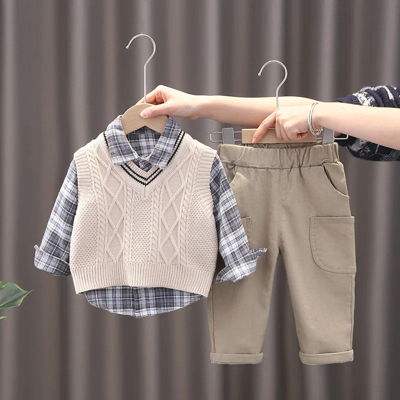 Little Gentleman Knit Vest Outfit Set