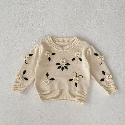 Floral Embroidered Baby Pullover Sweater